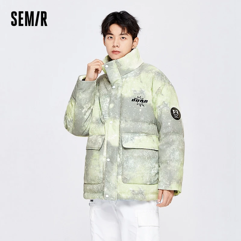 Semir Down Jacket Men Trendy Contrasted Color Winter Loose Slimming Stand-Up Collar Top Thick Coat