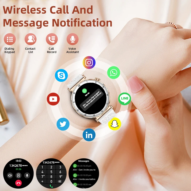 LIGE AMOLED HD عرض مراقب معدل ضربات القلب جهاز تعقب للياقة البدنية Smartwatch بلوتوث دعوة مقاوم للماء 1.19 "Ultra-Slim ساعة ذكية النساء