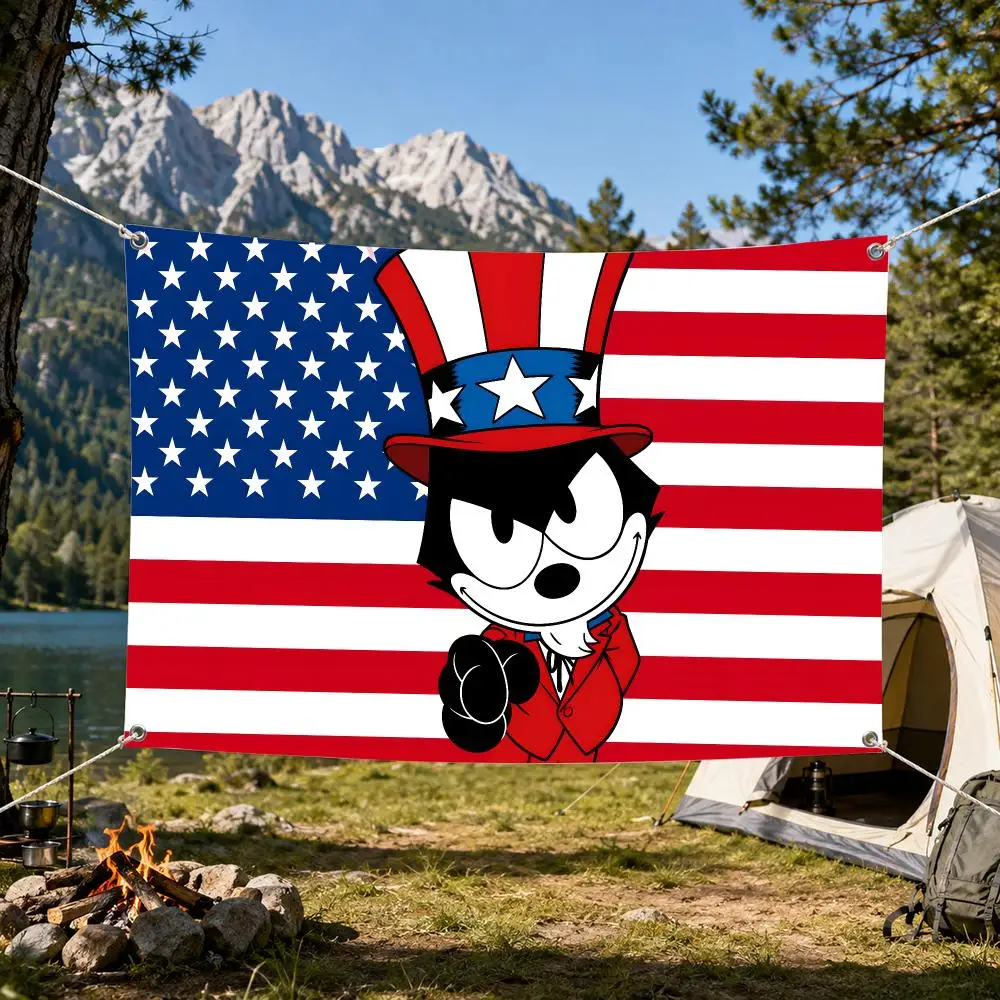 Cartoon F-Felix the C-Cat Cute Flags Aesthetic Wall Tapestry Printed Wall Hanging Living Room Party Outdoor Decor