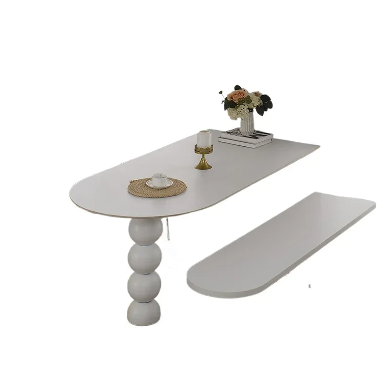 

French slate dining table, small household Internet celebrity cream style, semi-oval acrylic floating island dining table