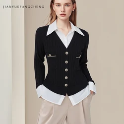 Fashion Womens Polo Neck Black Cardigan Sweaters Fall Winter Long Sleeve Stretchy Skinny Knit Top