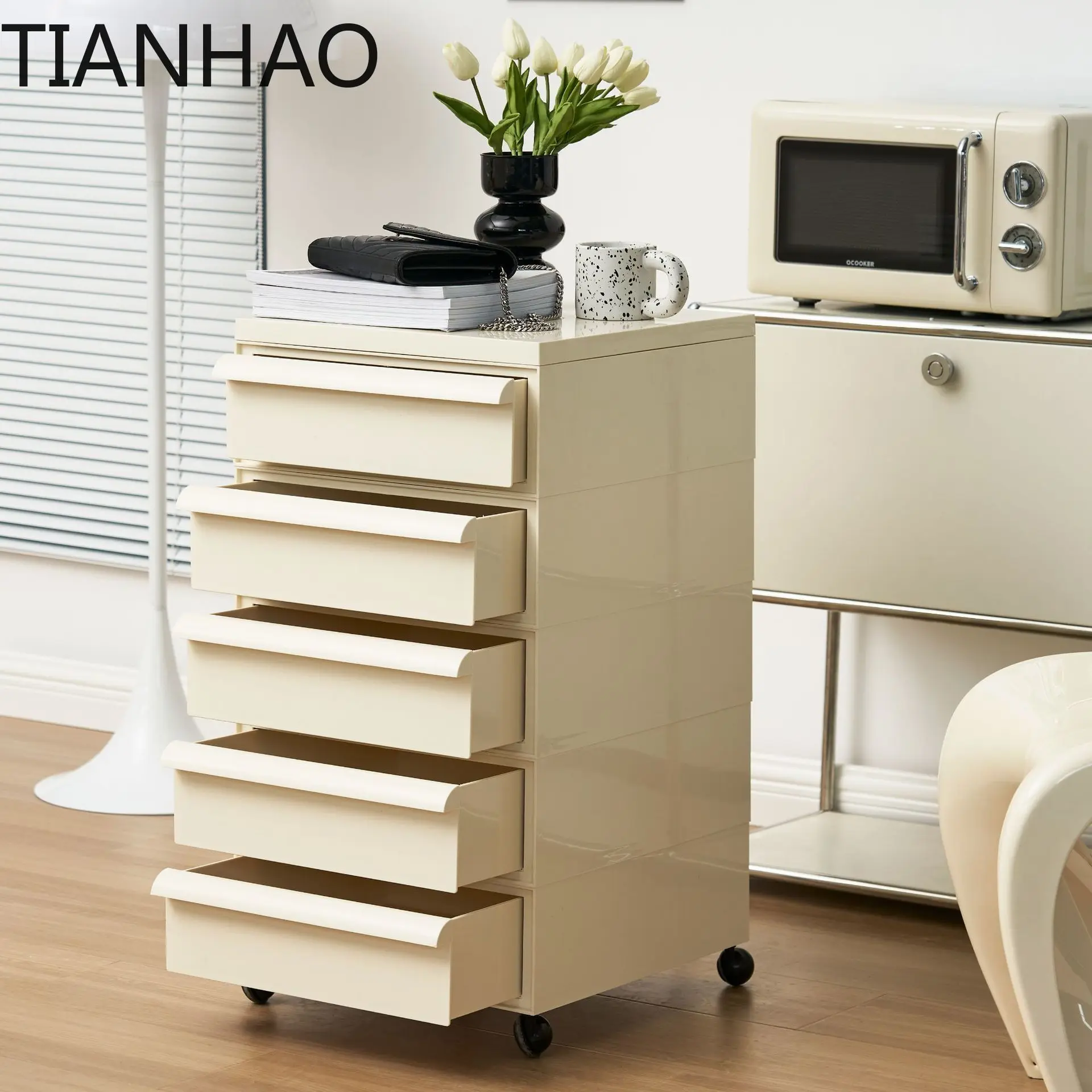 Youxian Minimalist Scandinavian Style Bedside Cabinet Vintage Large Capacity Drawer Storage Cart Mobile Bedroom Organizer
