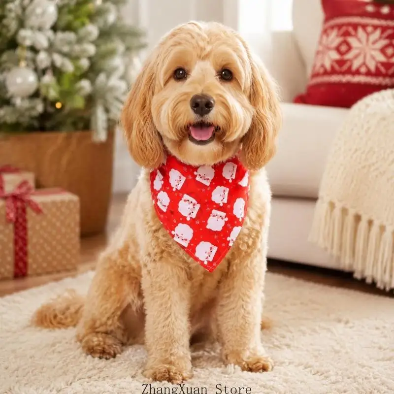 Haustierzubehör zum Anbinden, Bandanas mit Weihnachtsdruck, für Hunde und Katzen, saisonale Dekorationen 3XUF – Detail 5