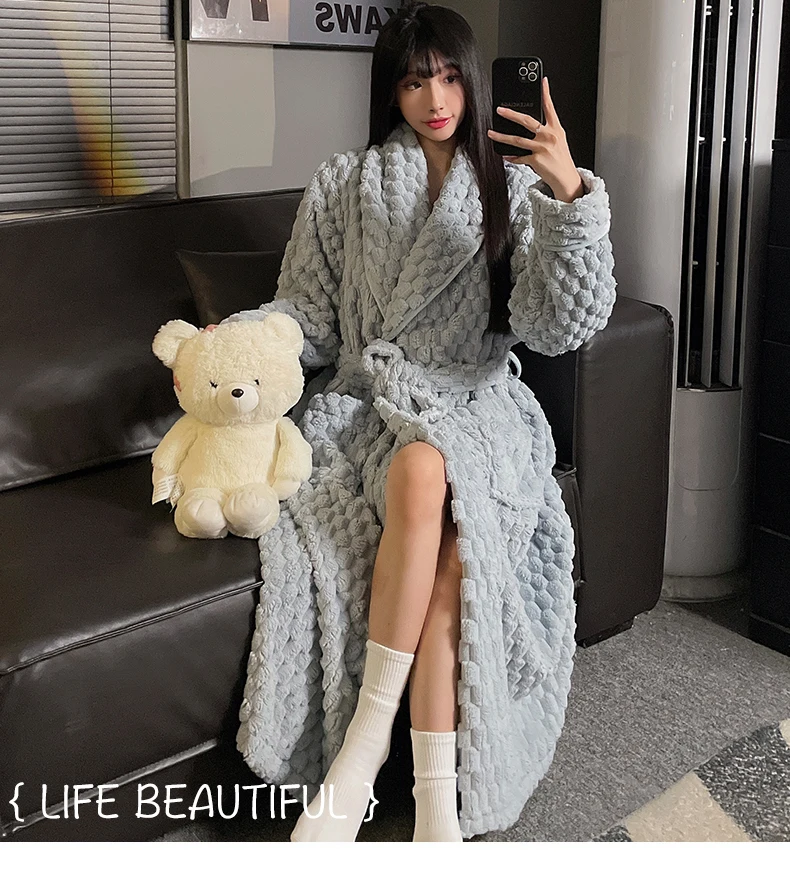 Plush robe women-jacquard blue