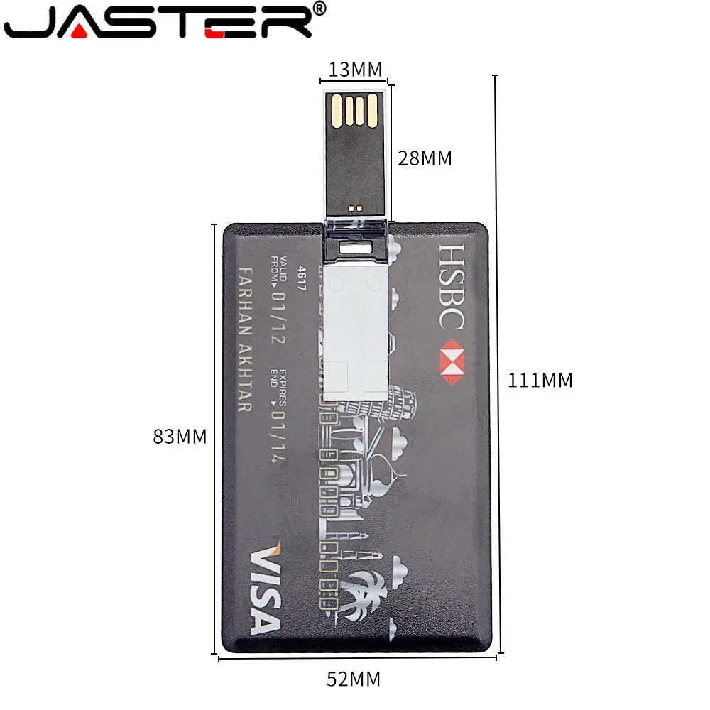 JASTER Debit Card Model USB Flash Drives 64GB Cartoon USB 2.0 Memory Stick 32GB Free Custom Logo USB Pen Drive 16GB U Disk 8GB