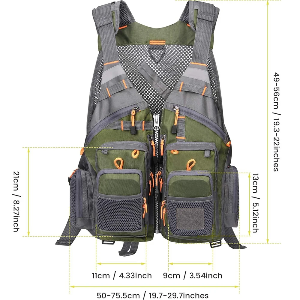 1PC Fly Fishing Vest for Men Women, Comfortable Adjustable Fishing Jackets with Multi-Pockets Reflective Stripes