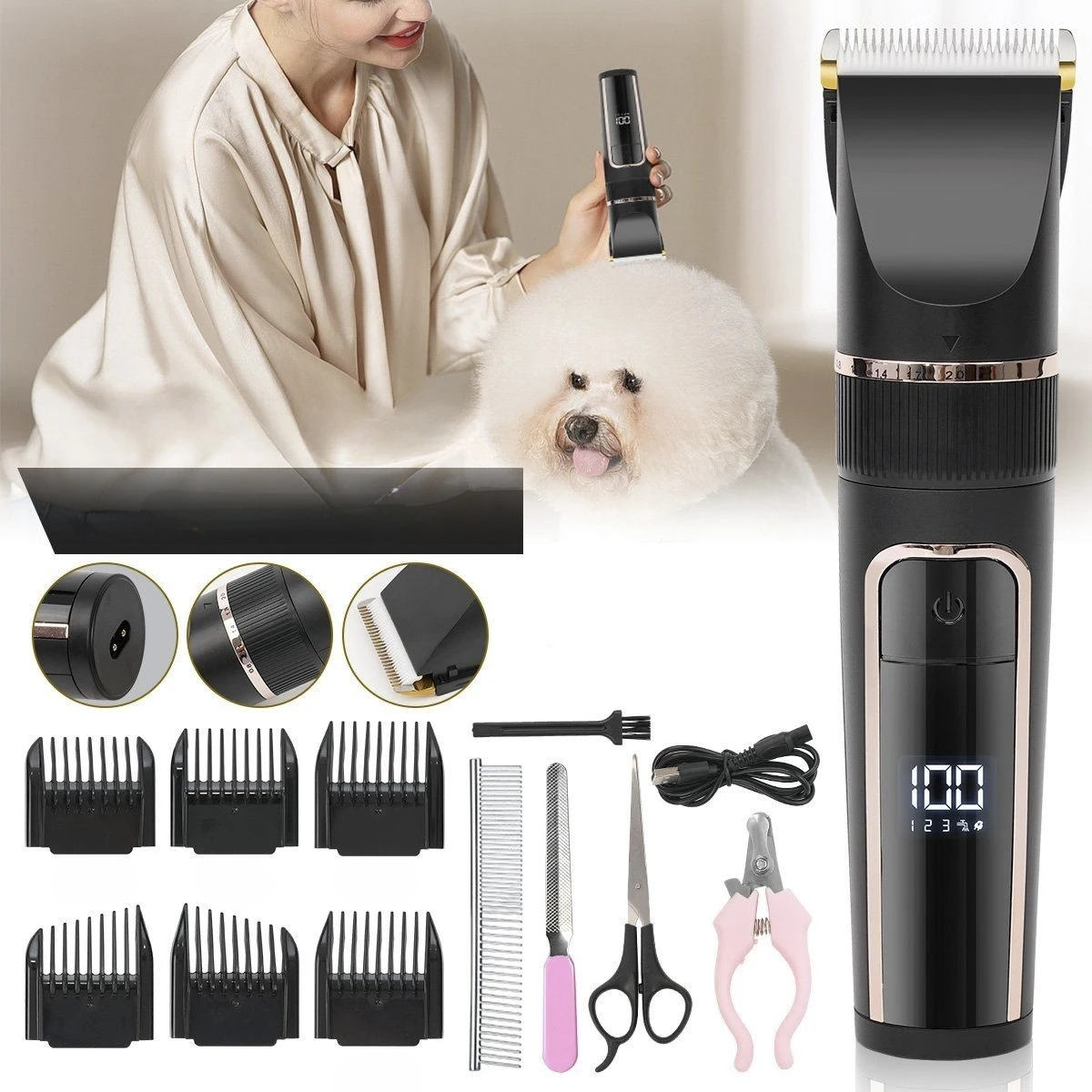 Upgraded Low Noise Cat and Dog Grooming Clipper Ideal for Thick Coats Electric Quiet Grooming Set; Pet Supplies Trimmer