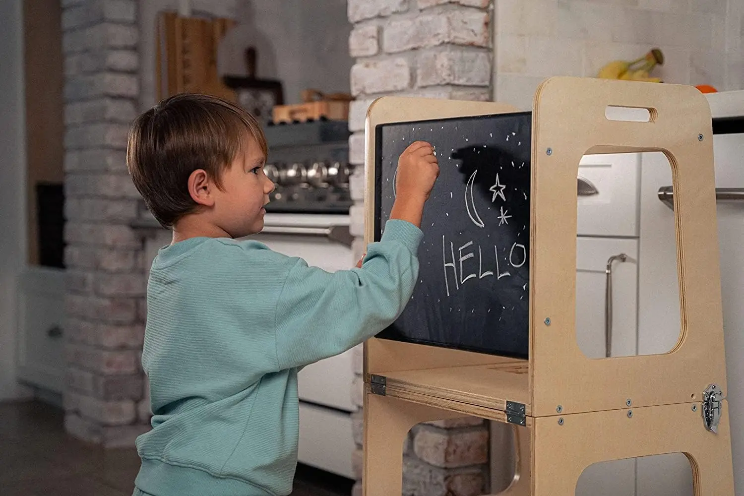 Torre Date de 4 pulgadas - Taburete para niños pequeños con pizarra, mesa de escritorio y silla - Waldorf y Montessori K