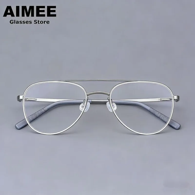 

High Quality Ultralight Screwless Eyeglasses Patented Design Men's Pilot Double Beam Glasses Frame Women Titanium Spectacles New