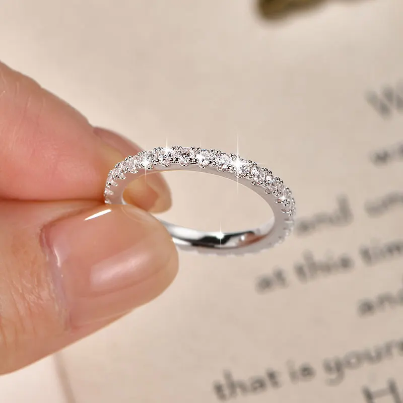 IOGOU 14k Gold Filled Full Eternity Ring Sparkling 2mm D Color Moissanite Stackable Band Finger Jewelry for Womem GRA Cerificate