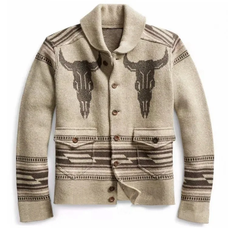 

Fall/Winter Best-selling Men's Fashion Jacquard Long-sleeved Thick Coat, Long-sleeved Lapel Cardigan, Sweater, Men's Jacket