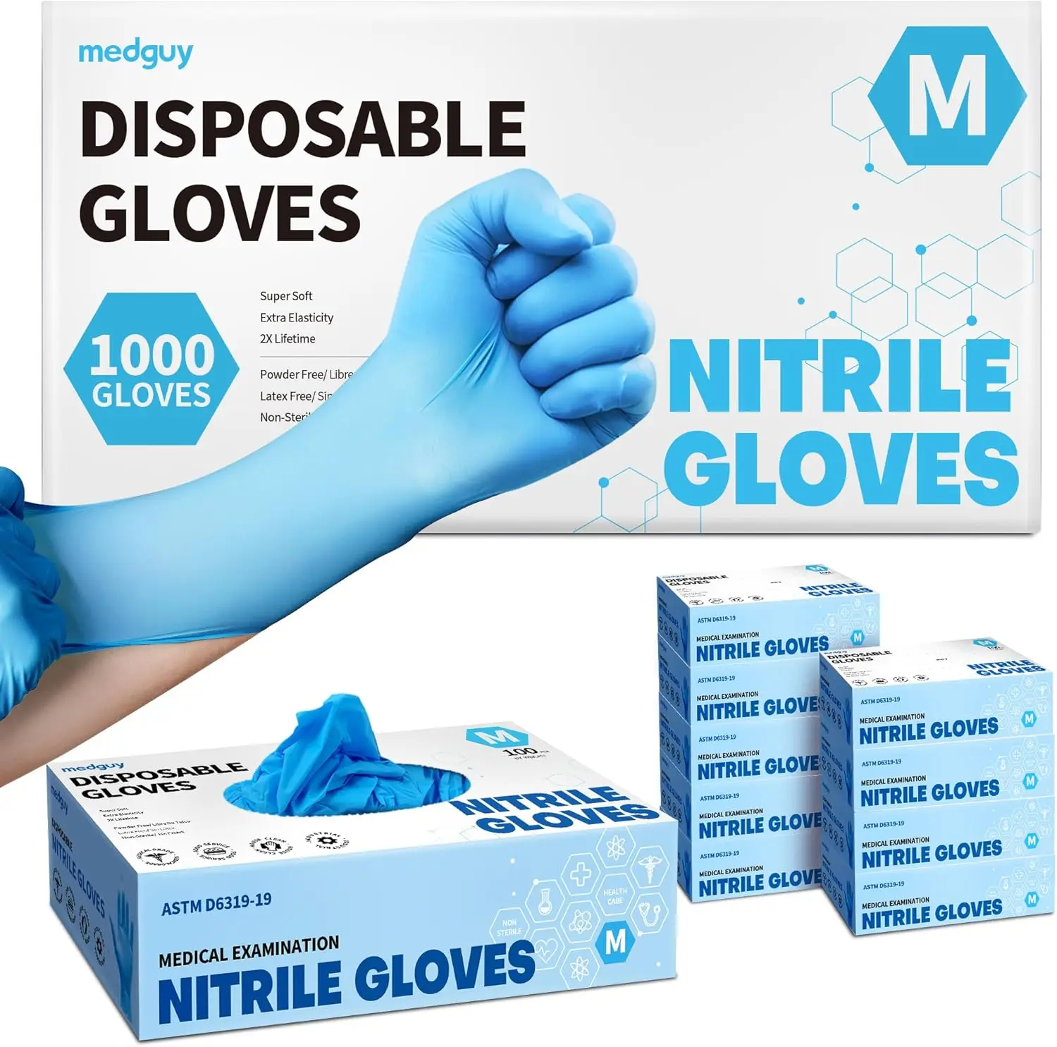 

Powder-Free Nitrile Exam Gloves, 4.5 Mil, 1000 Count, Blue Food-Safe Disposable Gloves for Medical, Cooking, Cleaning
