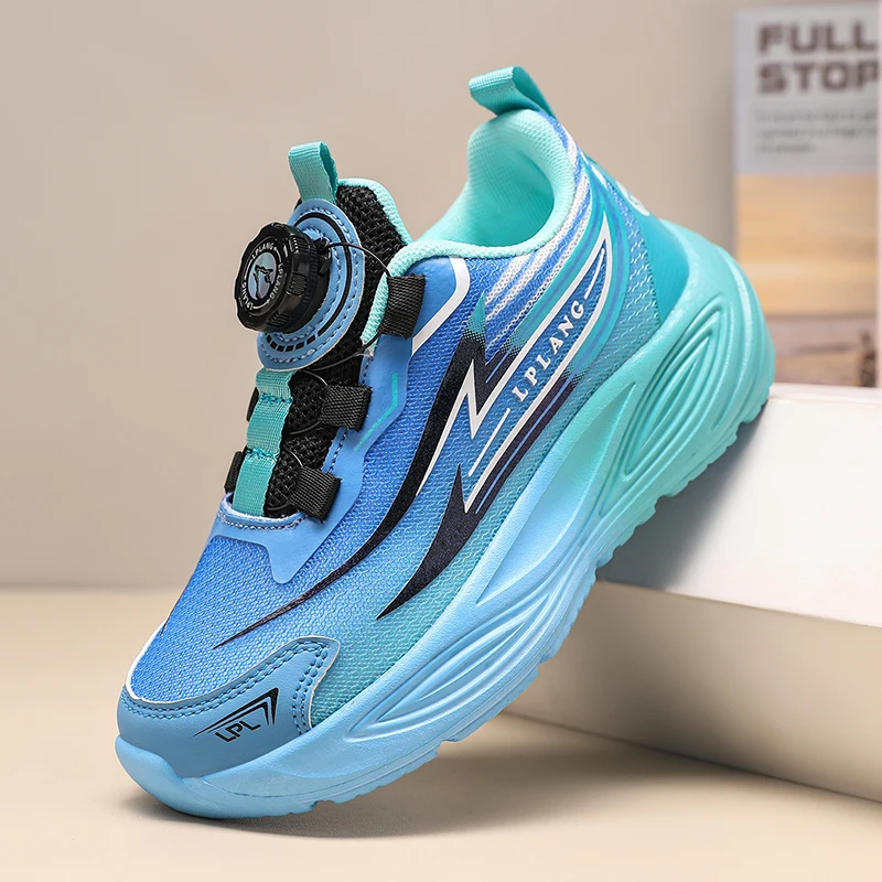 Big Kids Rotary Buckle Running Sneakers Boys Girls Breathable Mesh Gradient Color Lightweight Soft Sole Outdoor Sports Shoes