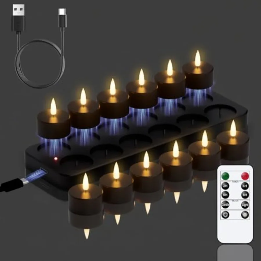 12 Rechargeable Tea Lights Candles with Charging Base and Remote Timer, Flameless LED Tealight Candles Battery Operated Hallowe