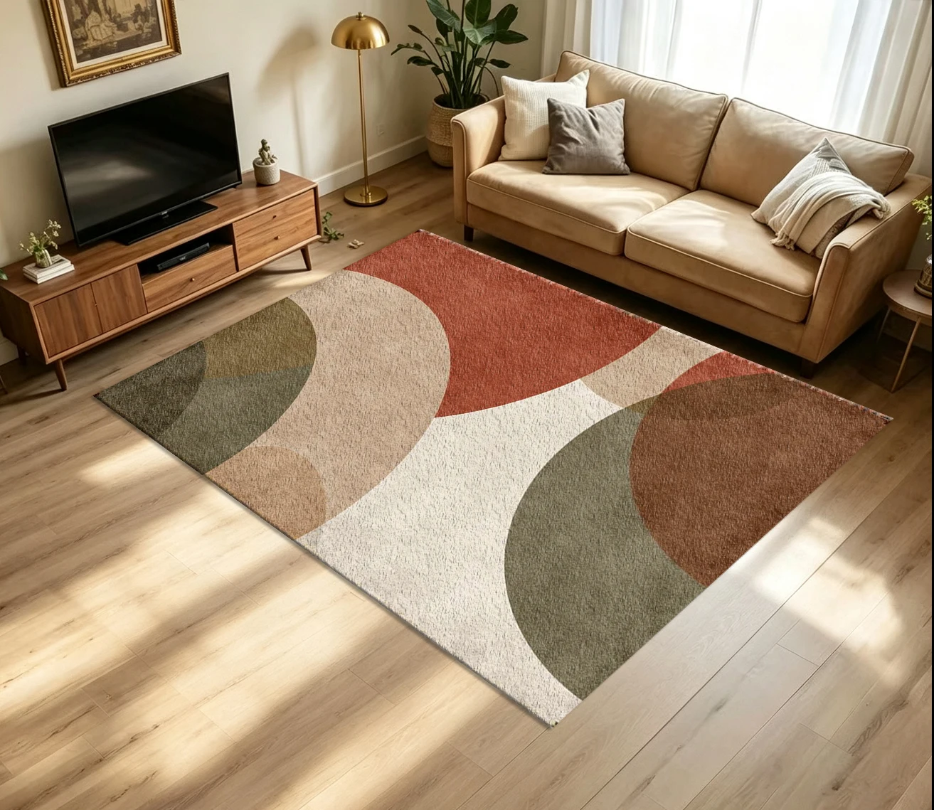 Printed Rug Abstract - Boho Mid Century Abstract Curve Carpet
