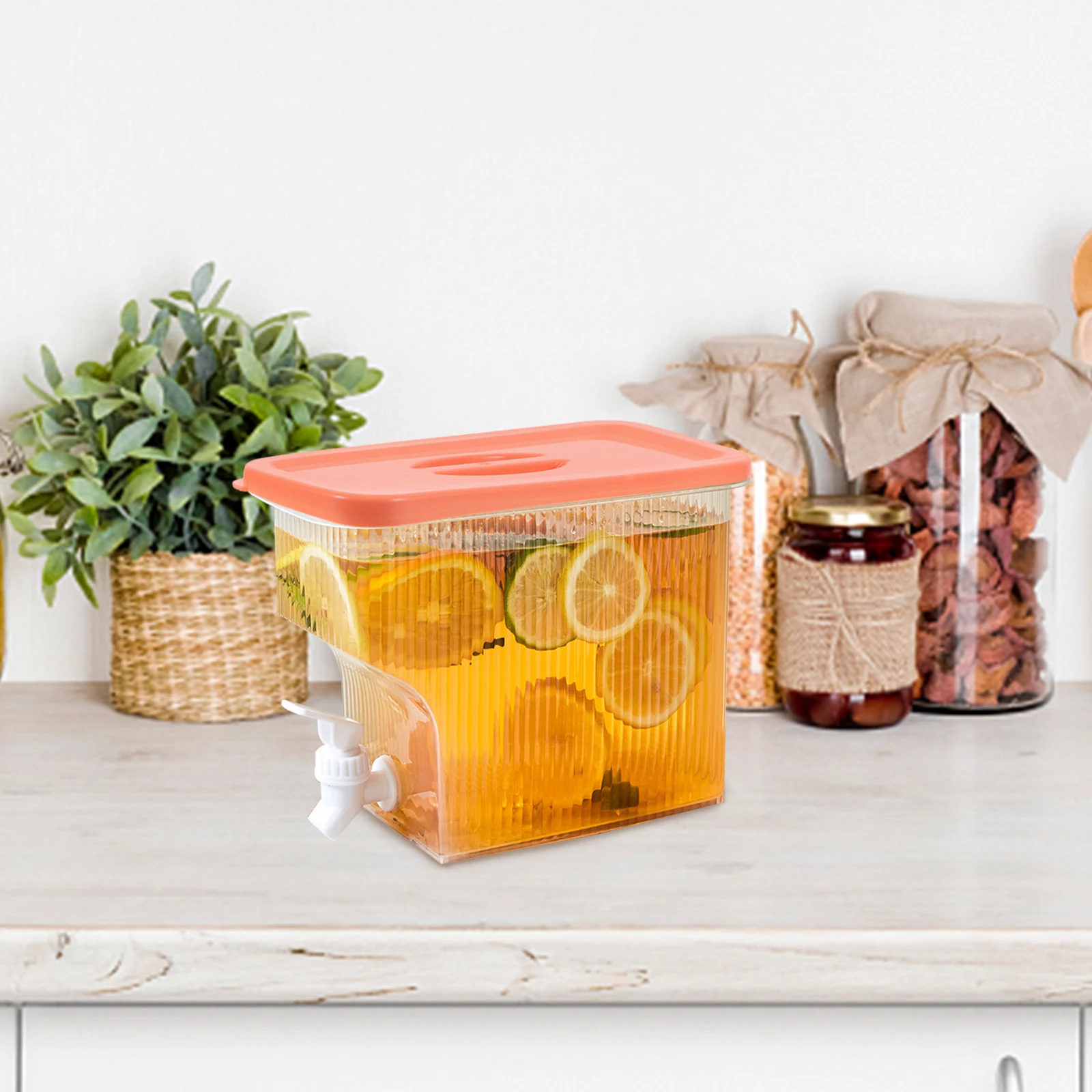 

Plastic Water Dispenser Cold Drink Container Refrigerator Pitcher Material Large Capacity Spigot Design Fruit Tea Juice