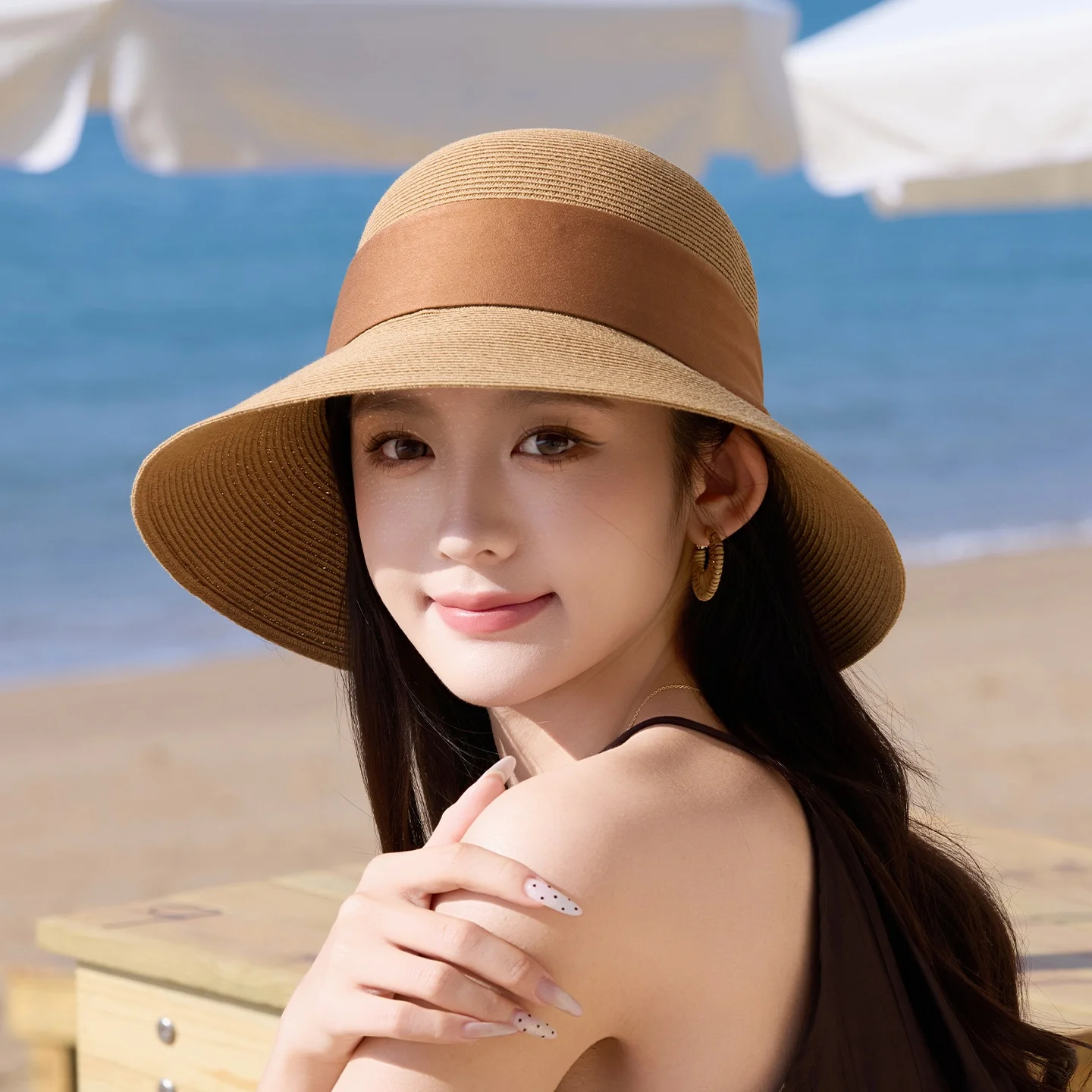 charlize--official-store-2026-new-wide-brim-woven-straw-hat-sunshade-beach-vacation-fisherman-style-women's-hat