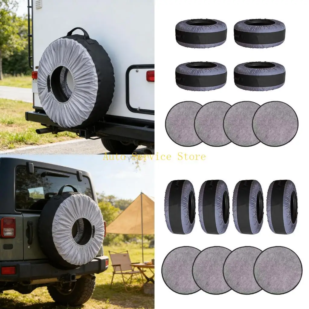 

462A 4Pcs Elastic Tire Covers Water Resistant Oxford Cloth with Felt Liner Dustproof Sunproof Cover for 22-31 Inch
