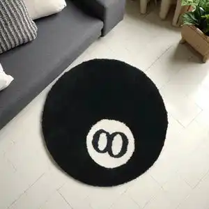 

Plush Soft Bedroom Rug Black Billiard 8 Ball Round Rug Soft Anti-Slip Carpet Skin Friendly Mat 8 Ball Home Decor Living Room Mat