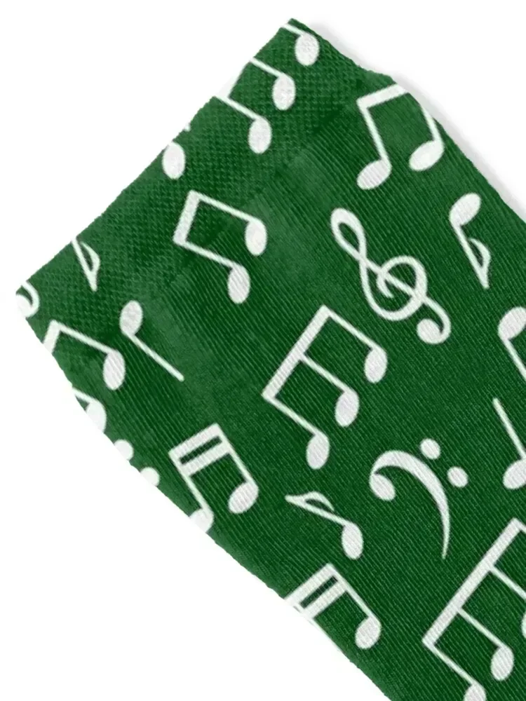 White Music Notes on Green Background Socks Rugby custom Sports aesthetic Socks Men Women's