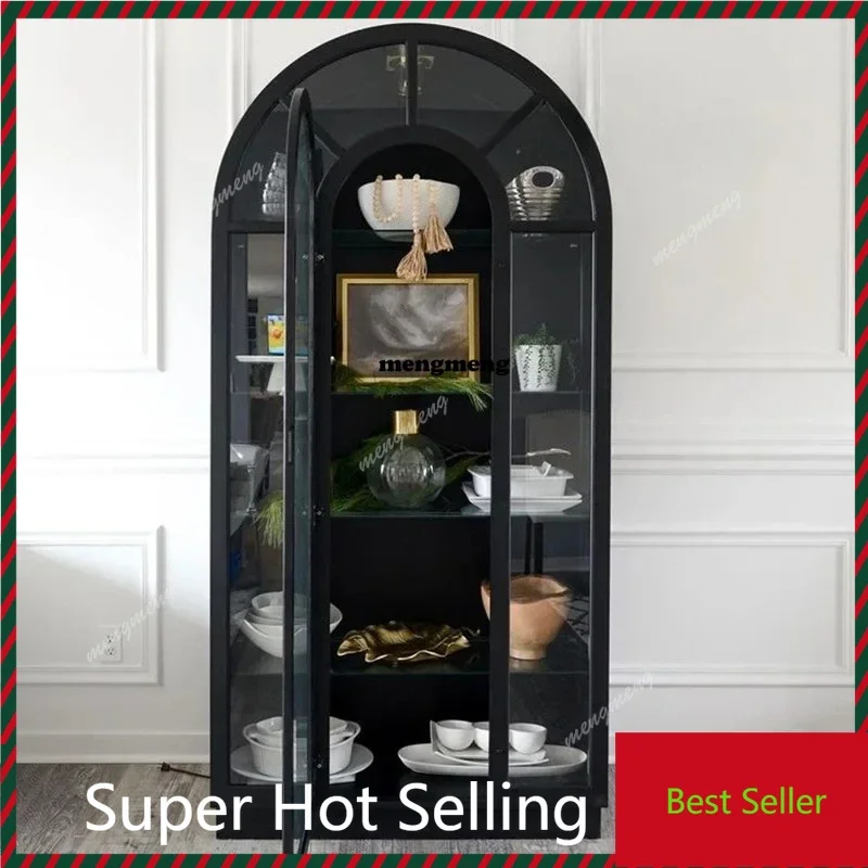 

American light luxury solid wood display cabinet floor arched locker glass wine cabinet
