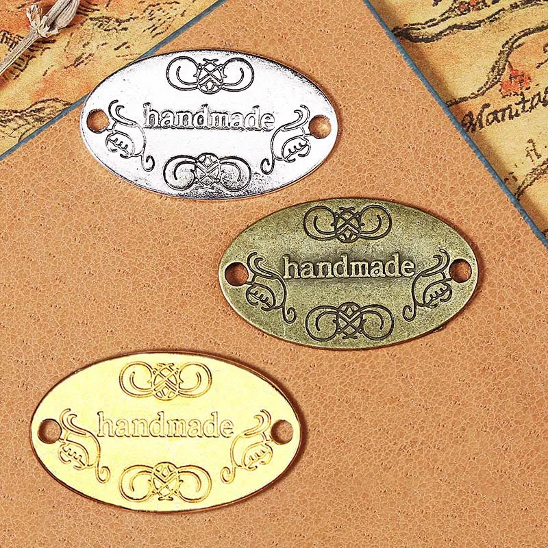 10Pcs Hand Made Metal Labels Handmade Tags Double Hole DIY Clothes Hats Vintage Alloy Tag Sewing Garment Accessories