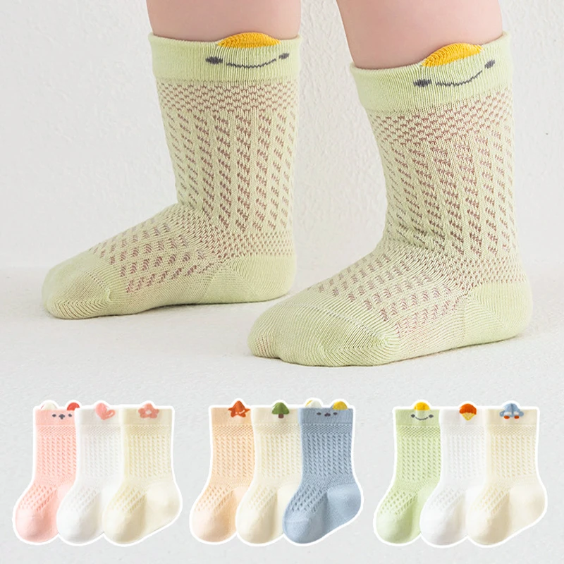 3 Pairs Newborn Socks Mesh Cute Cartoon Baby Socks Summer Cool Kids Socks Cotton Soft Socks For Baby Accessories Newborn