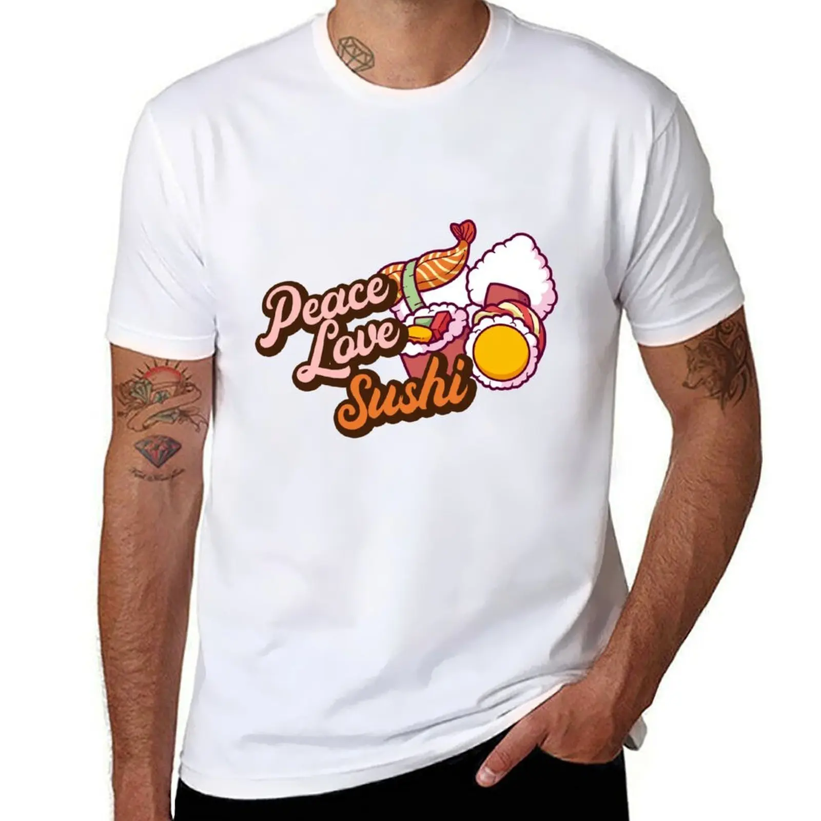 

Peace Love Sushi. T-Shirt man t shirts graphic t shirt personalised T-Shirt