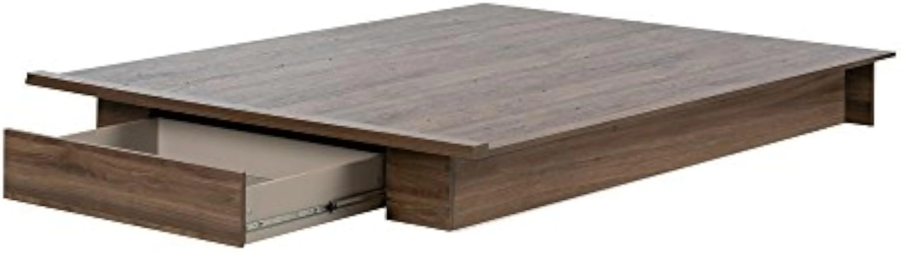 Tao Platform Bed with Drawer Full/Queen Natural Walnut Accommodates Two Twin-size Mattresses (not Included)