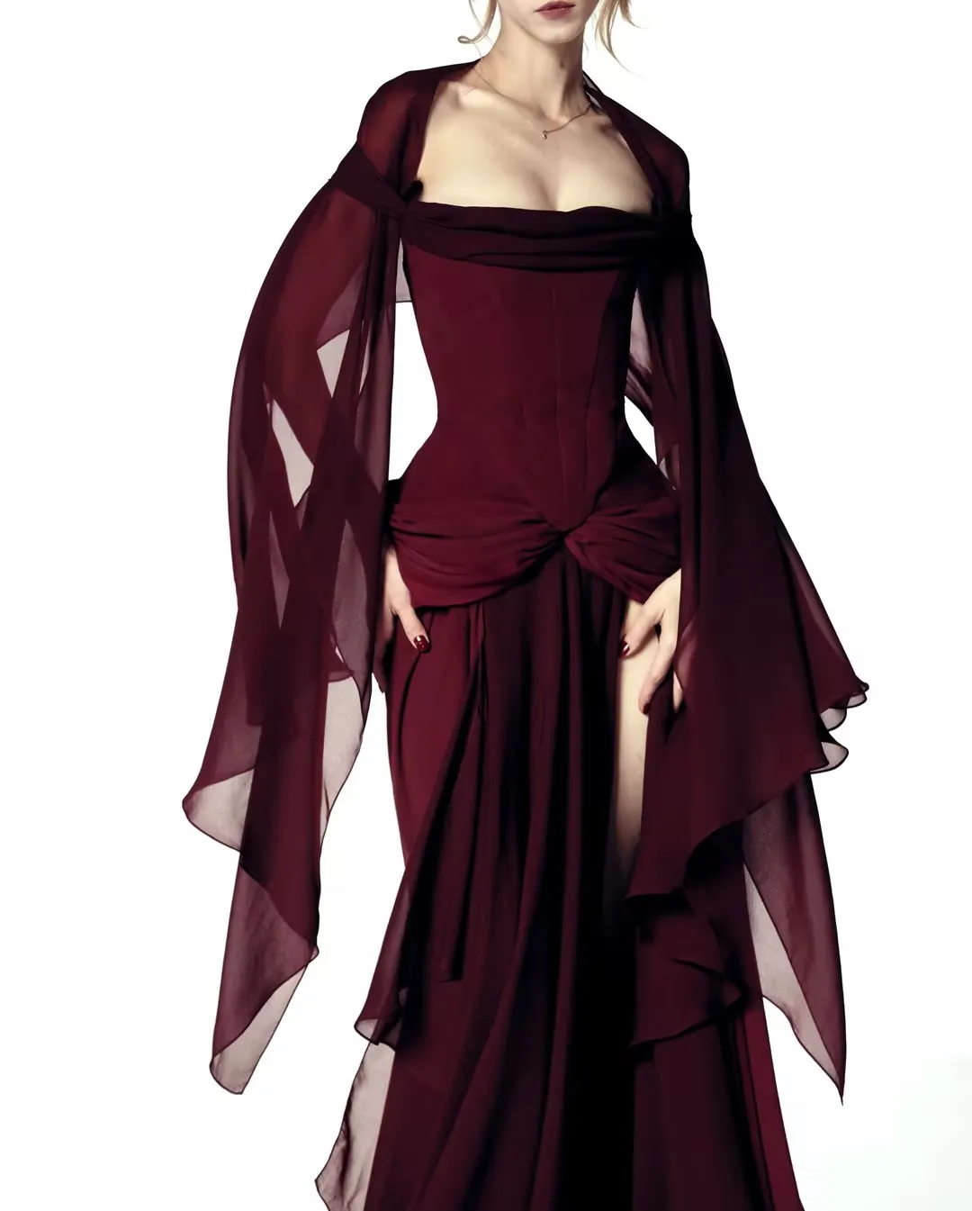 Xijun Luxury Burgundy Evening Dresses Chiffon A-Line Pleated Long Prom Dresses Split Formal Women Prom Gowns 2026 Customized