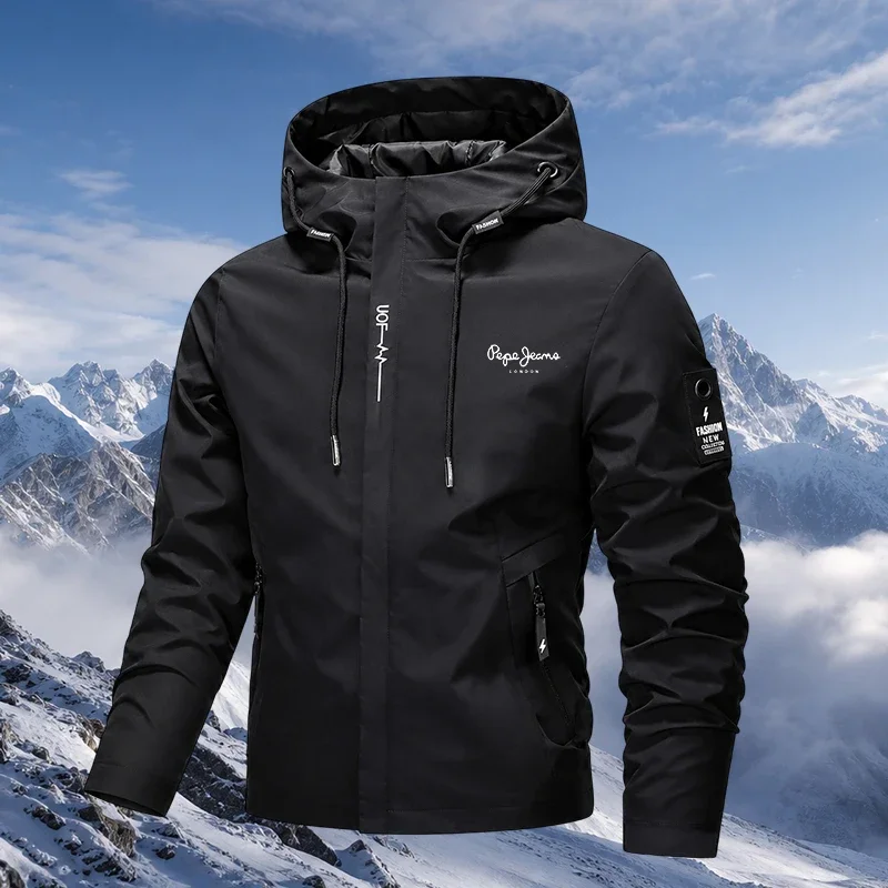 Korean Style Dark Navy Lightweight Hooded Windbreaker, Loose Drawstring Outdoor Hiking Commute Jacket