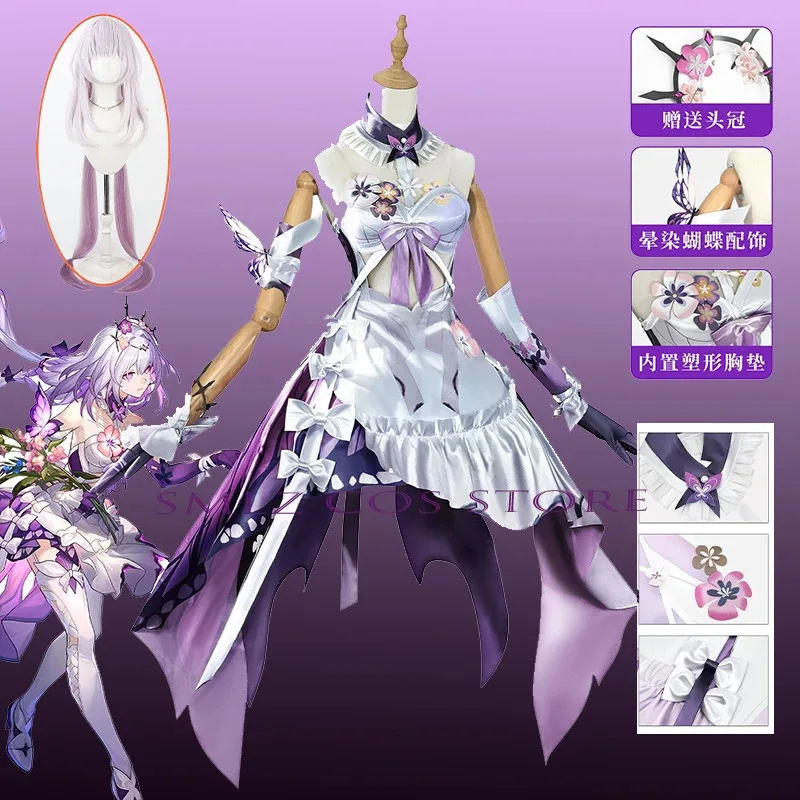 

Honkai Star Rail Cosplay Castorice Costume Dress Wig Headwear Butterfly Flower Props Anime Castorice Role-play Suit for Woman