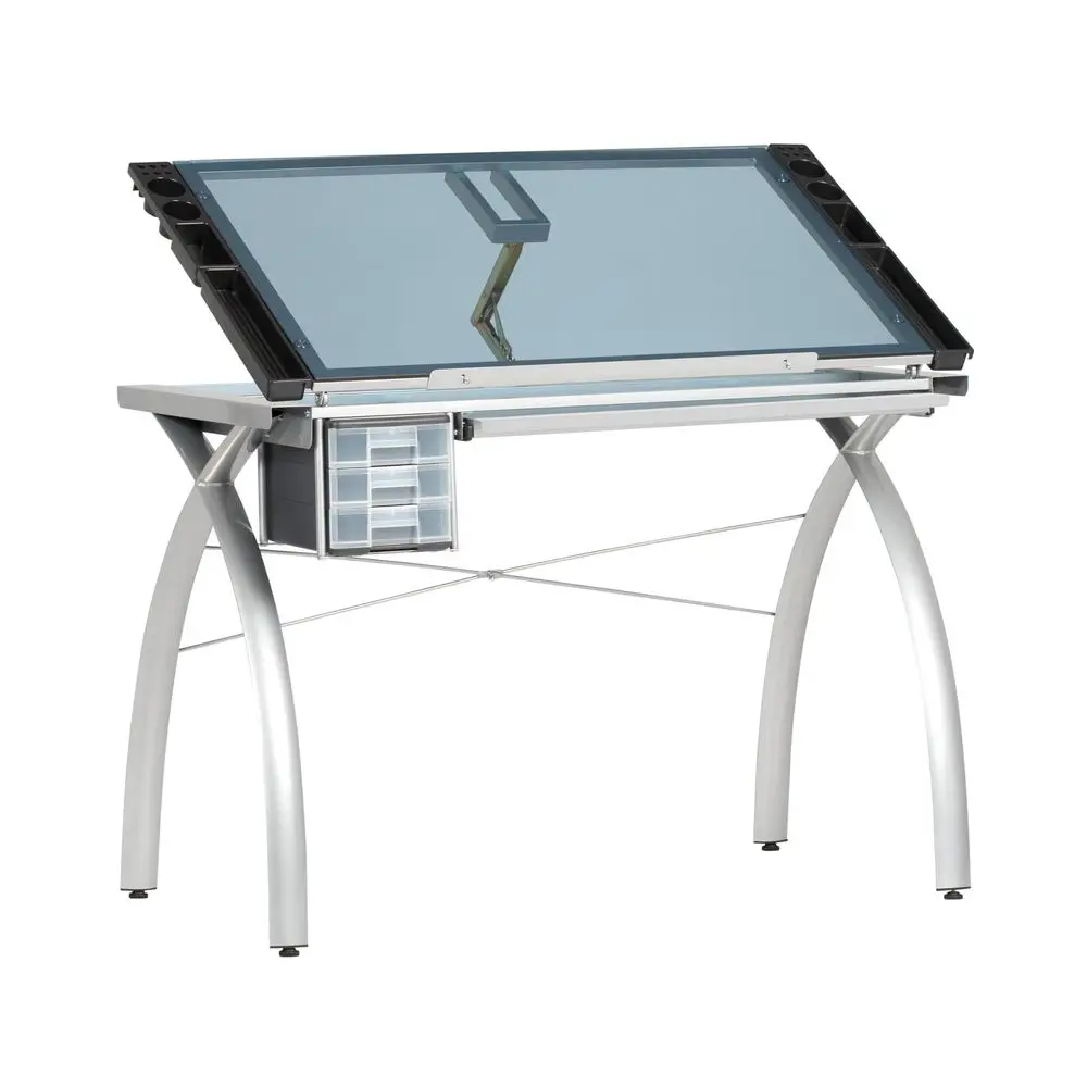 

10050 Futura Craft amp Drawing Table with Adjustable Tempered Safety Glass Top Modern Art Desk with Storage Drawers, Pencil Led