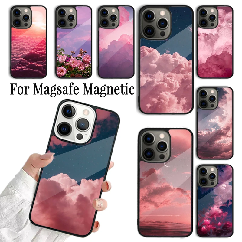 Чехол для телефона Pink Sky Aesthetic Clouds для iPhone 17 AIR 16 15 14 13 12 11 Pro Max Plus, беспроводной магнитный чехол Magsafe