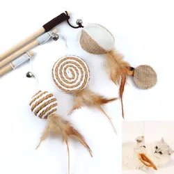 Cat Toys Feather Toys Kitten Funny Colorful Rod Cat Wand Toys Wood Pet Cat Toys Interactive Stick Pet Cat Supplies
