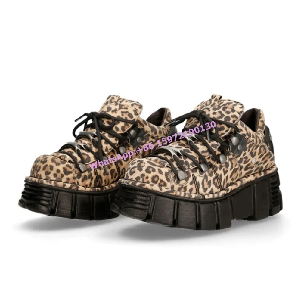 

Leopard Thick Soled Pumps Platform Lace Up Cross Tied Couples Leisure Shoes High Increase Concise Fashion Dark Punk Ankle Boots