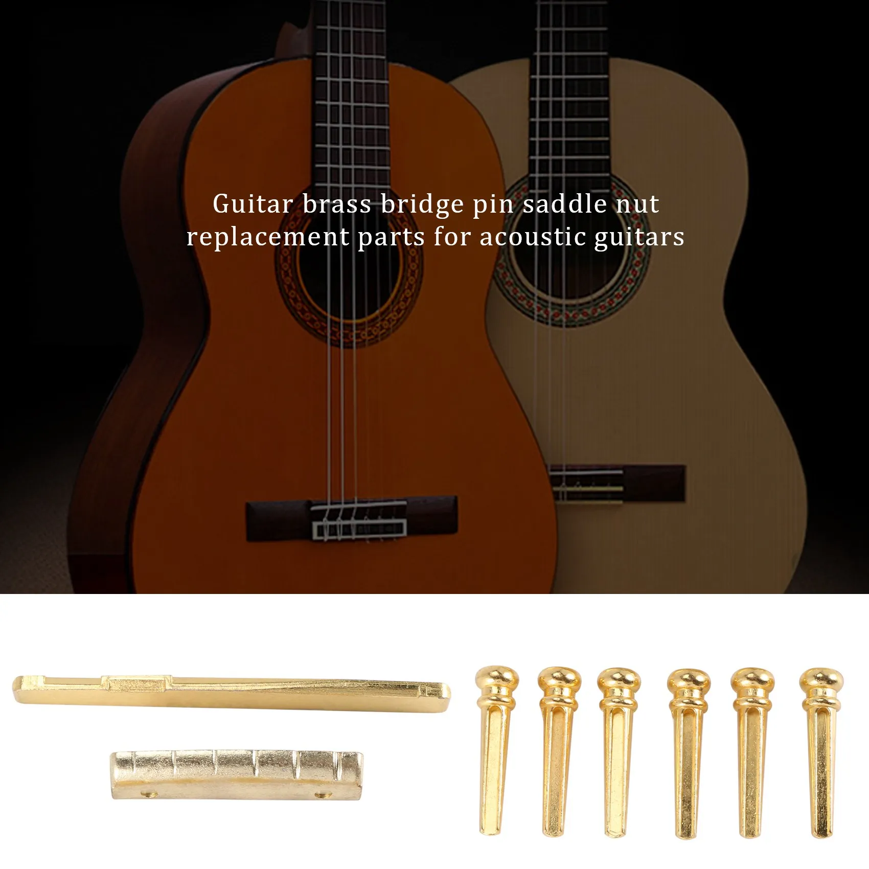 6 STKS Gitaar Messing Brug Pins Zadelmoer Vervangende Onderdelen Voor Akoestische Gitaar