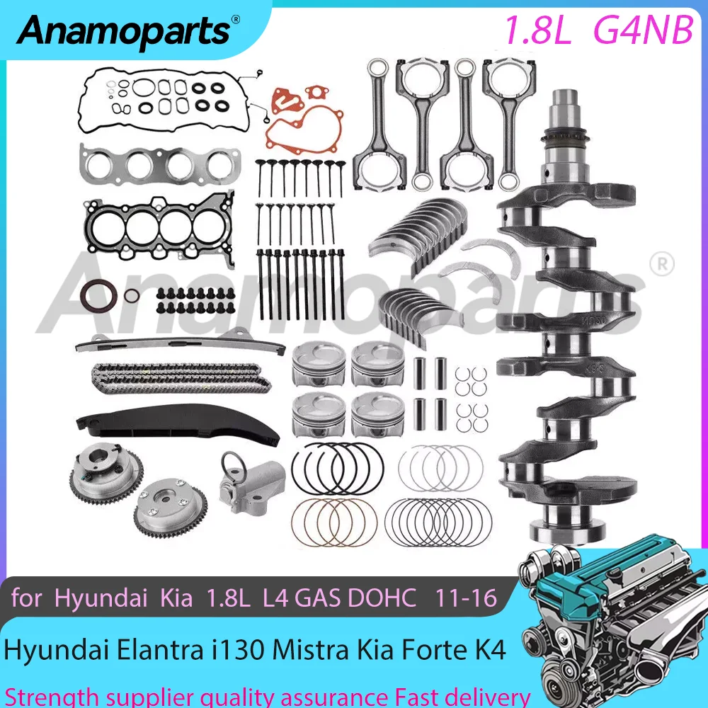 G4NB 1.8L Engine Timing Chain Crankshaft Rebuild Overhaul Set Fits 11-16 Hyundai Elantra i130 Mistra Kia Forte K4 L4 GAS DOHC