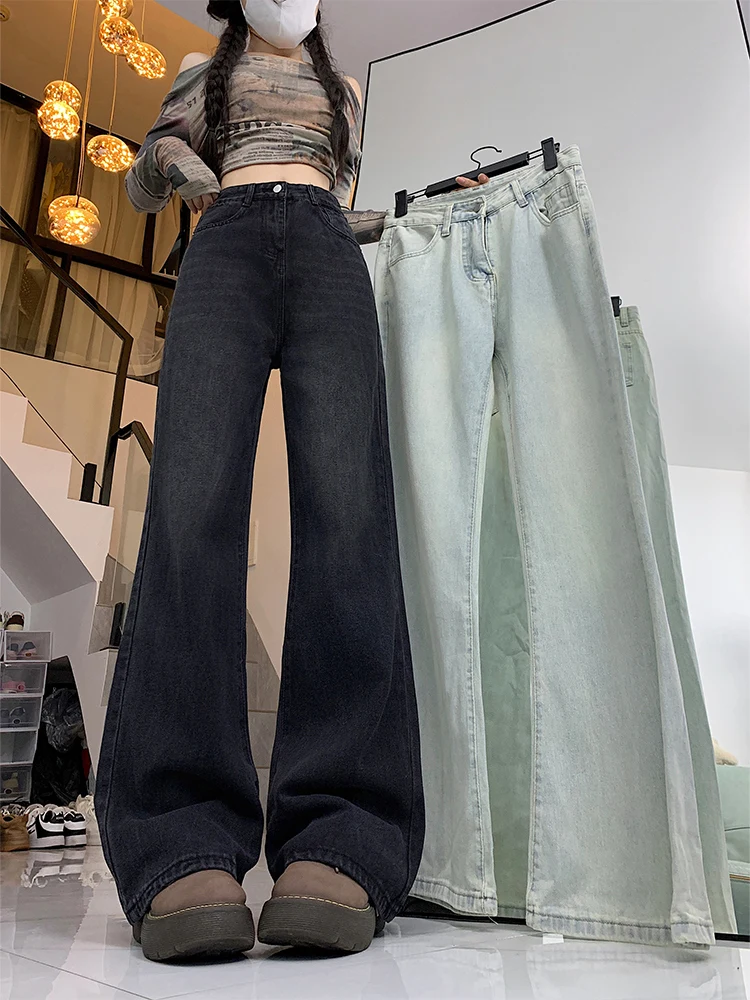 

Retro High Waist Wide Leg Jeans Women's Loose Fit Autumn Winter New Sle Large Size Slimming Jeans Cotton Polyester Blend