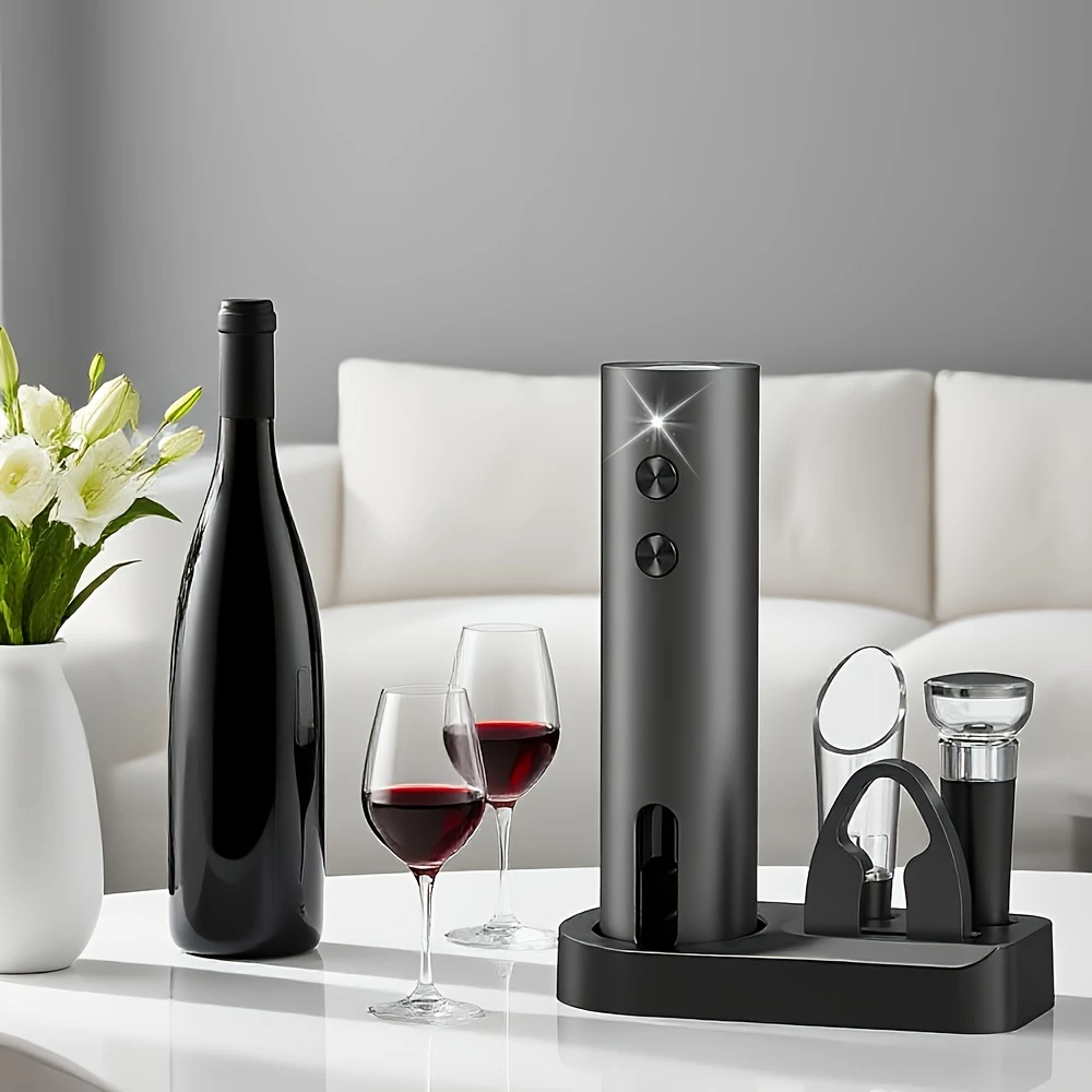 Automatic Electric Wine Bottle Corkscrew Opener with Foil Cutter One-click Button Corkscrew Remover for Home Kitchen Wedding