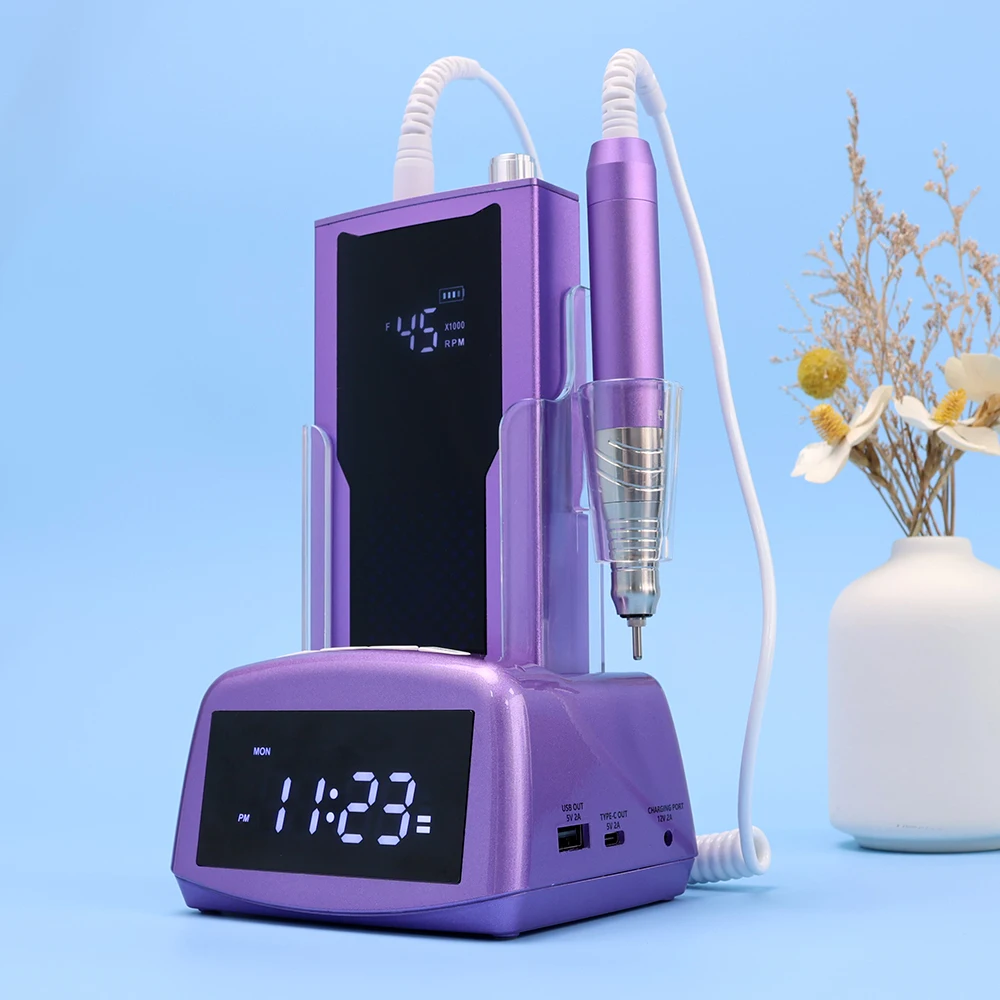 Perceuse sans fil sans balais 45K, haute vitesse, 45000 tr/min, ponceuse à ongles, perceuse électrique, fraisage avec Base de chargement d'horloge