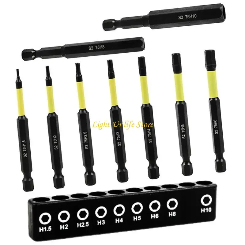 

63HA 9pcs Metric 1/4" Shank Allen Wrenches Screwdriver Bit Set for Power Tool