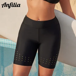 Anfilia pantaloncini da bagno da donna Solid vita alta Bulit In slip Skinny High elasticizzato Quick Dry surf Bikini Tankini Bottom