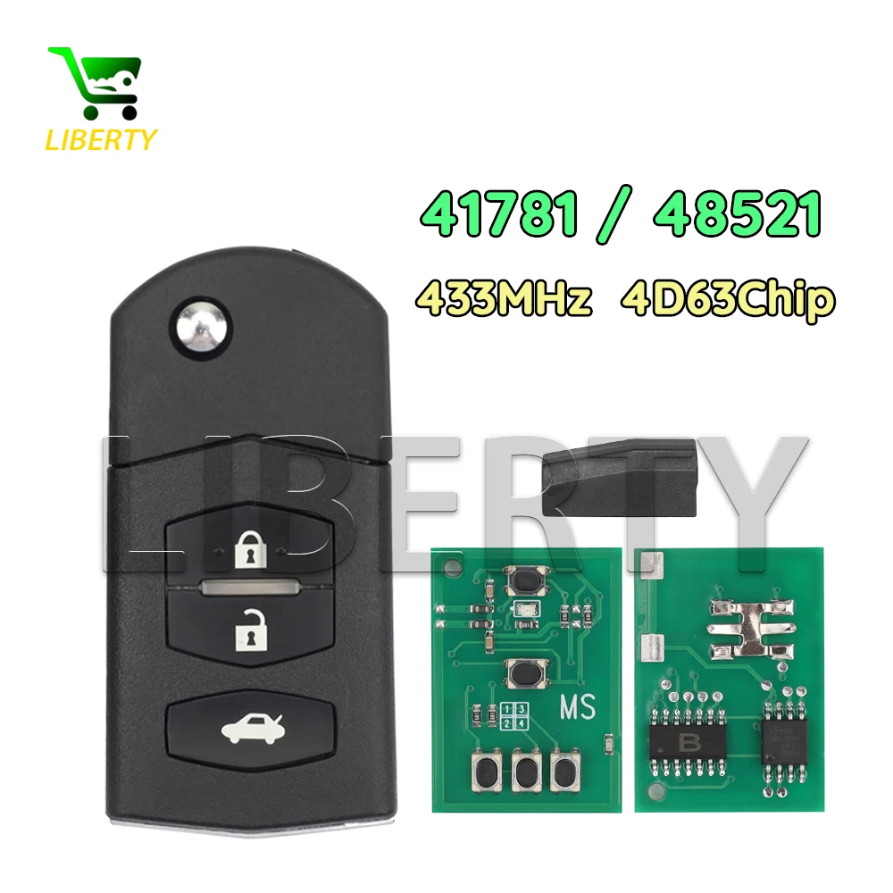 

Автомобильный ключ-брелок Libery 41521 с 2/3 кнопками, 433 МГц, чип 4D63 для Mazda 3, 6, M3, M6 2003-2011, 2012+ (аналог 41781)