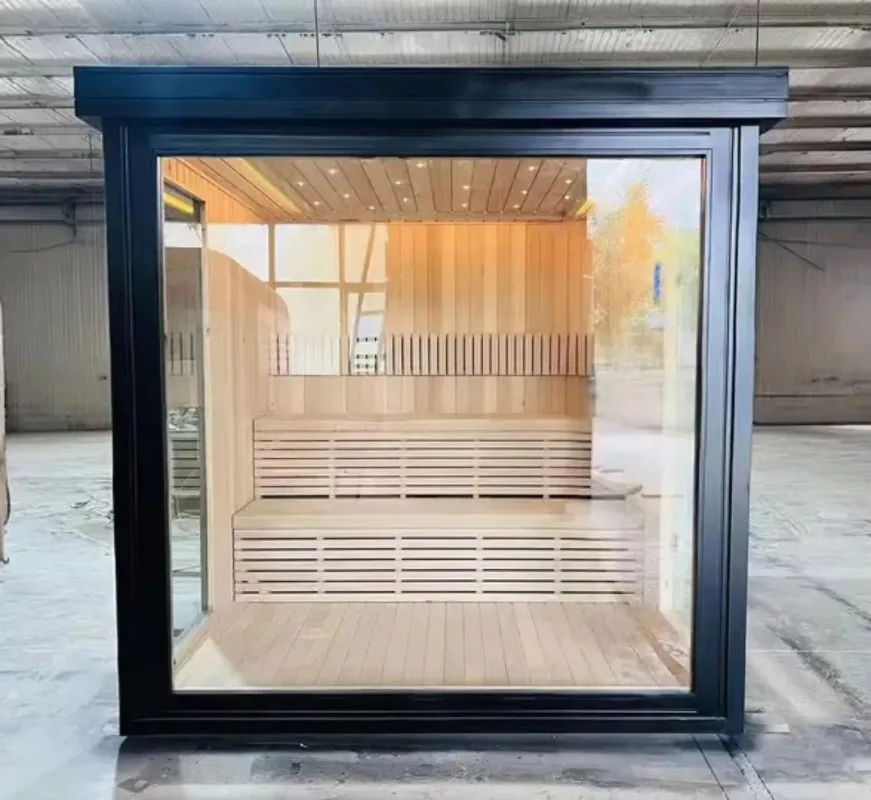 

Modern Outdoor 4-8 Persons Smart Sauna and Lounge Area Wooden Houses Prefabricated Red Cedar Solid Wood Customized