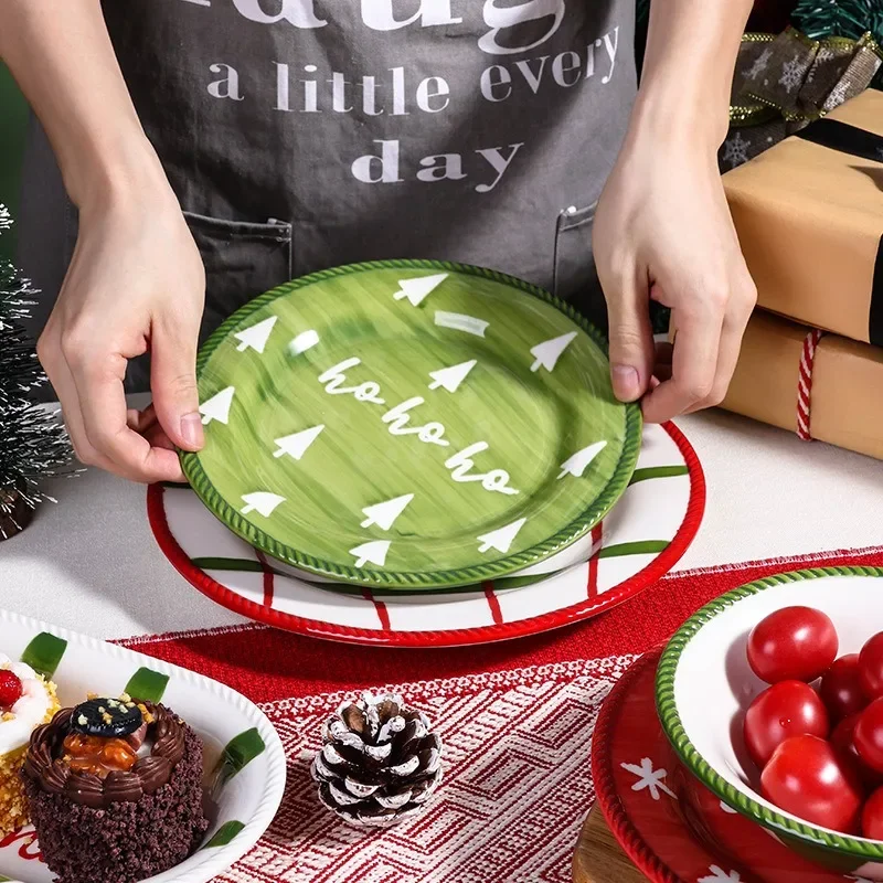 Christmas Tableware Creative Cute Cartoon Christmas Dinner Plate Household Ceramic Plate Underglaze Color Hand-painted Plates