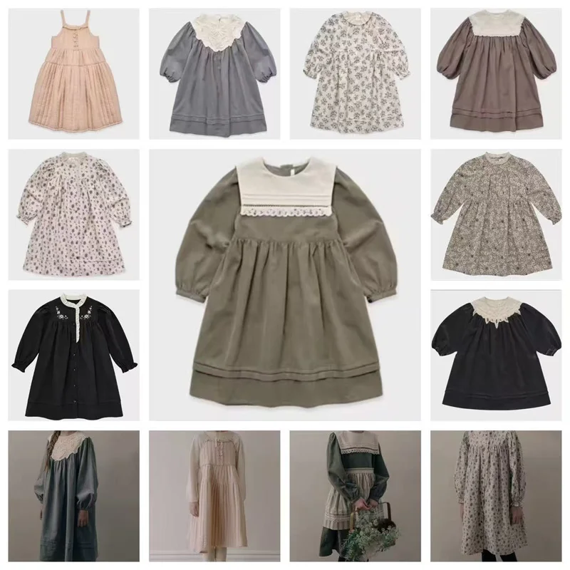 Some in Stock 2026 Autumn Lou Baby Girls Dress Kids Dresses Sets  Flower Cotton Girl Clothes Baby Girl Party Dress