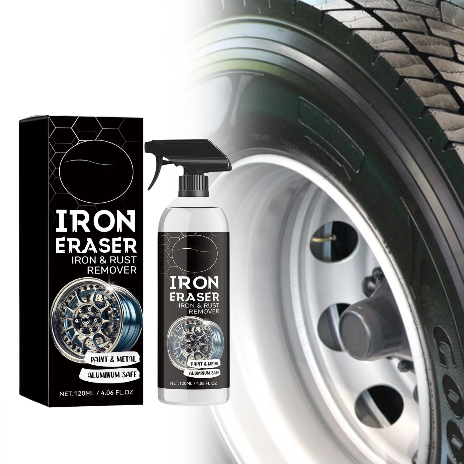 

Iron Eraser Fast Acting Iron Rust Remover Spray Multi-Functional Wheel Hub Rust Removal Renewal Agents 120ml Auto Rust Cleaner