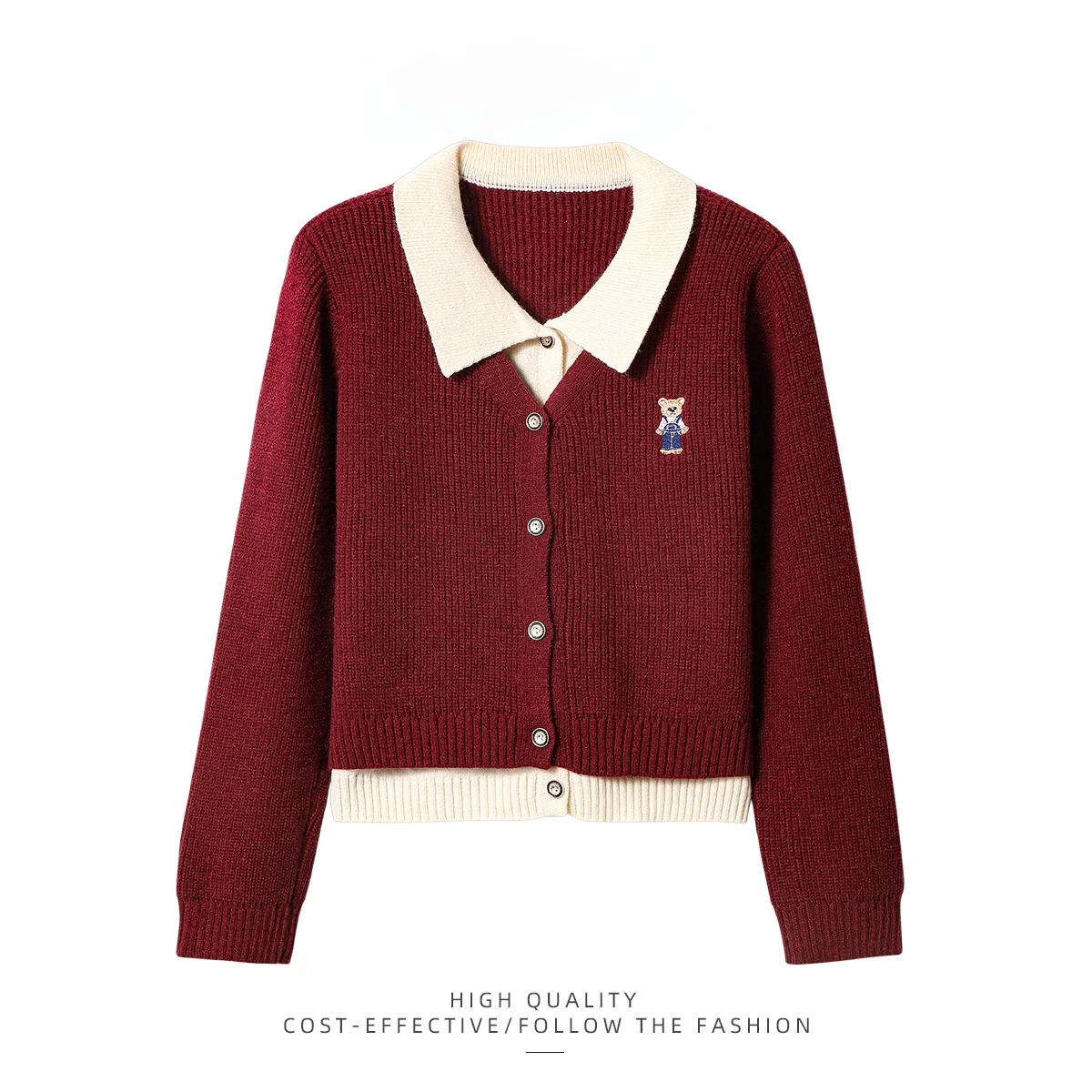 

Женский вязаный кардиган PAIXIANG с вышивкой медведя, свободный крой, на одной пуговице, осенне-зимний, стройнящий топ