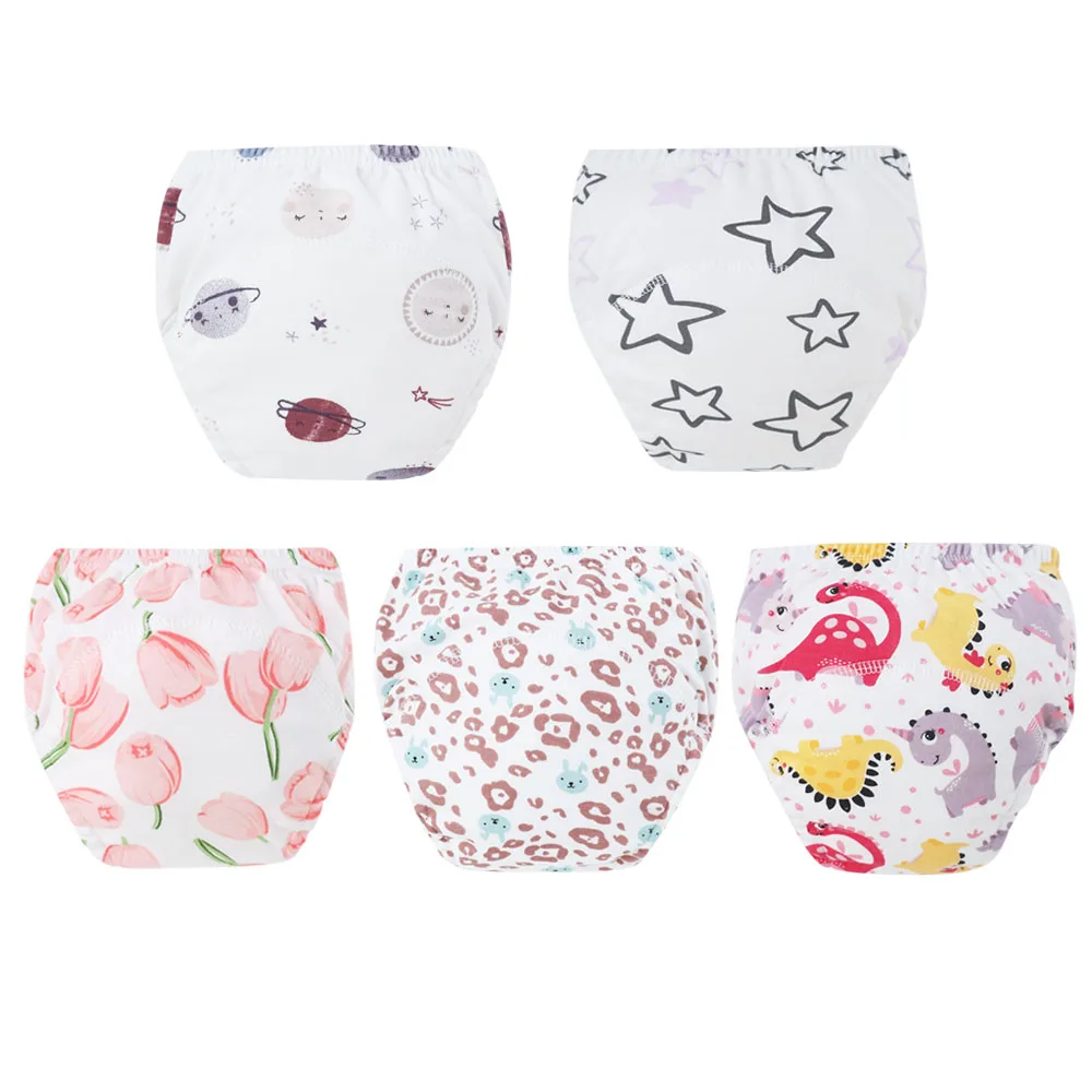 5pcs Cute Animal Print Baby Cotton Training Pant sSuper Absorbent Soft Breathable Washable Potty Learning Underwear for Toddlers